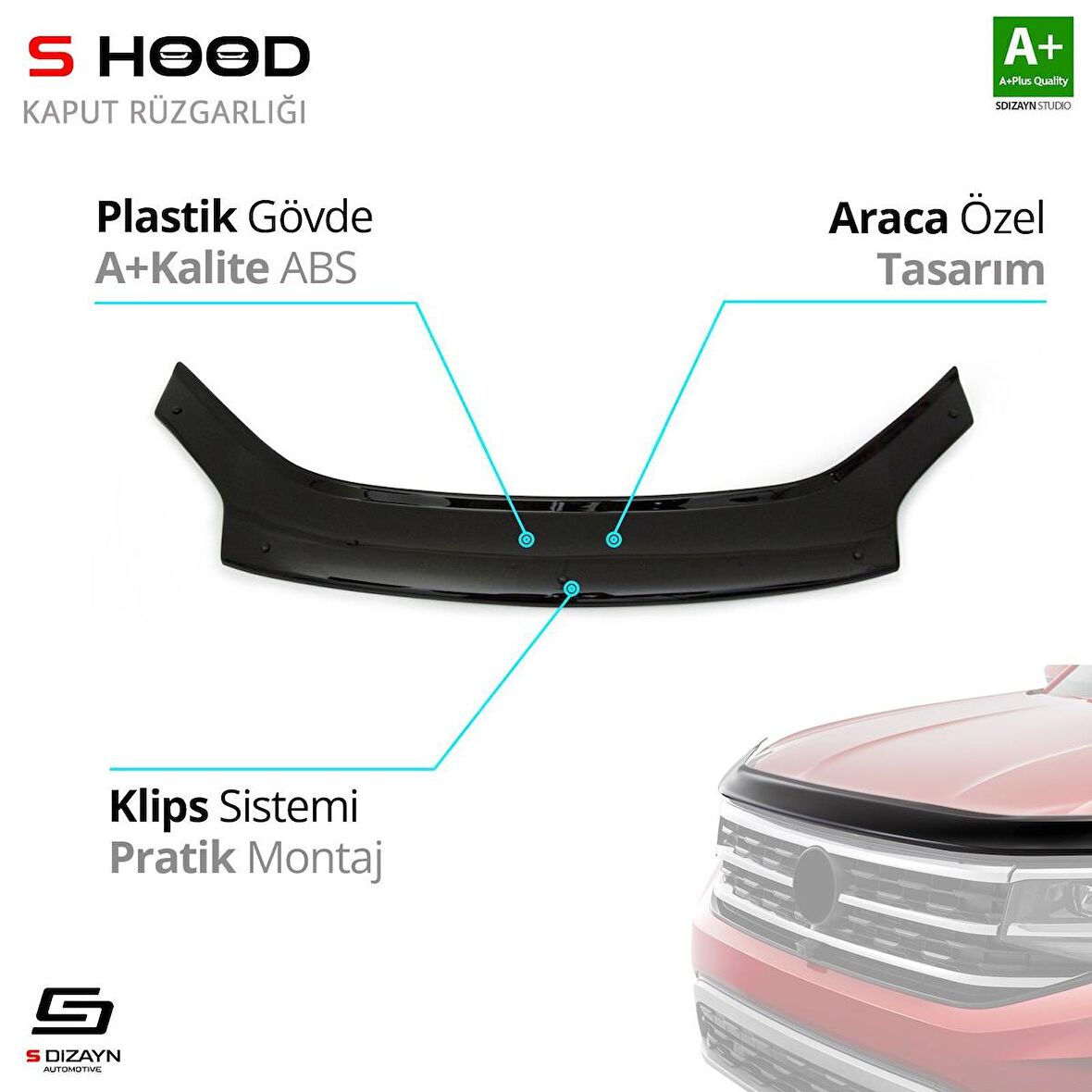 S-Dizayn Citroen Berlingo ABS Plastik Kaput Rüzgarlığı 2005-2010 A+Kalite