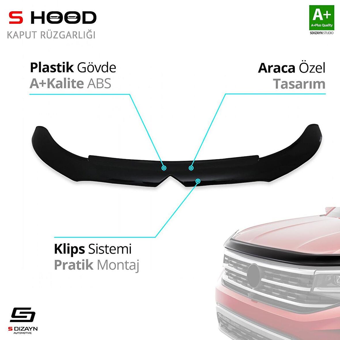 S-Dizayn Citroen C-C-Elysee ABS Plastik Kaput Rüzgarlığı 2013 Üzeri A+Kalite