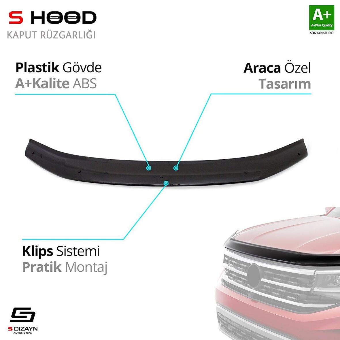 Dacia Logan Mcv ABS Plastik Kaput Rüzgarlığı 2013 Üzeri A+Kalite