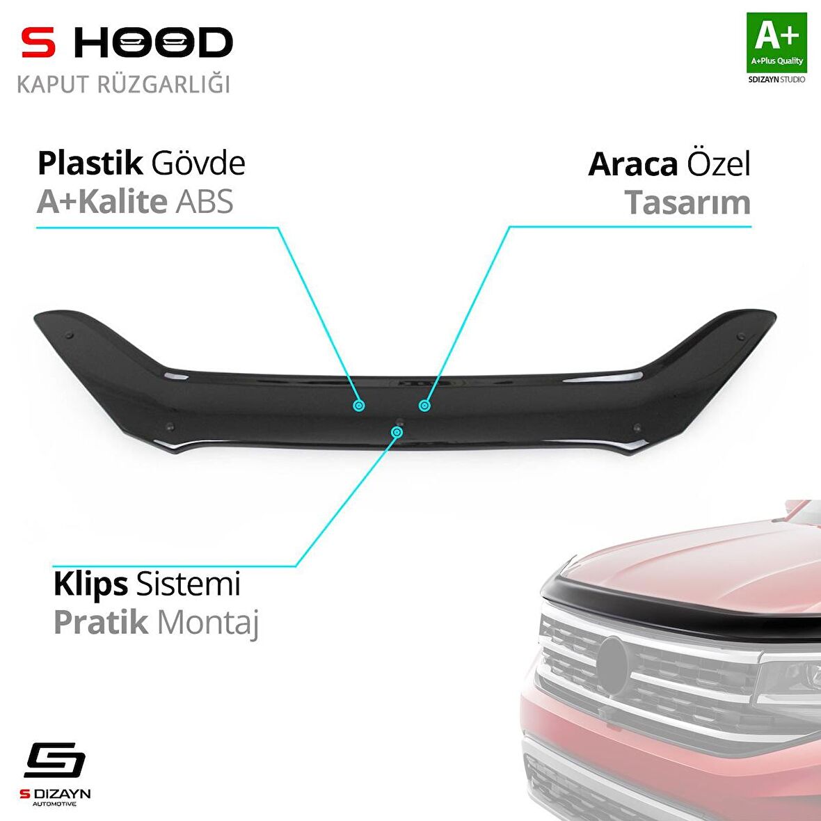 S-Dizayn Hyundai Getz ABS Plastik Kaput Rüzgarlığı 2006-2011 A+Kalite