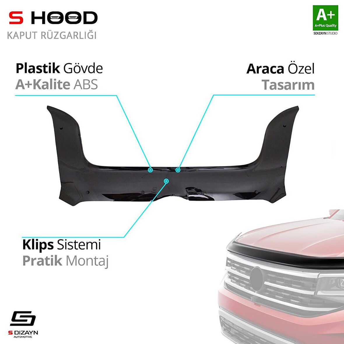 S-Dizayn Opel Combo ABS Plastik Kaput Rüzgarlığı 2011-2017 A+Kalite