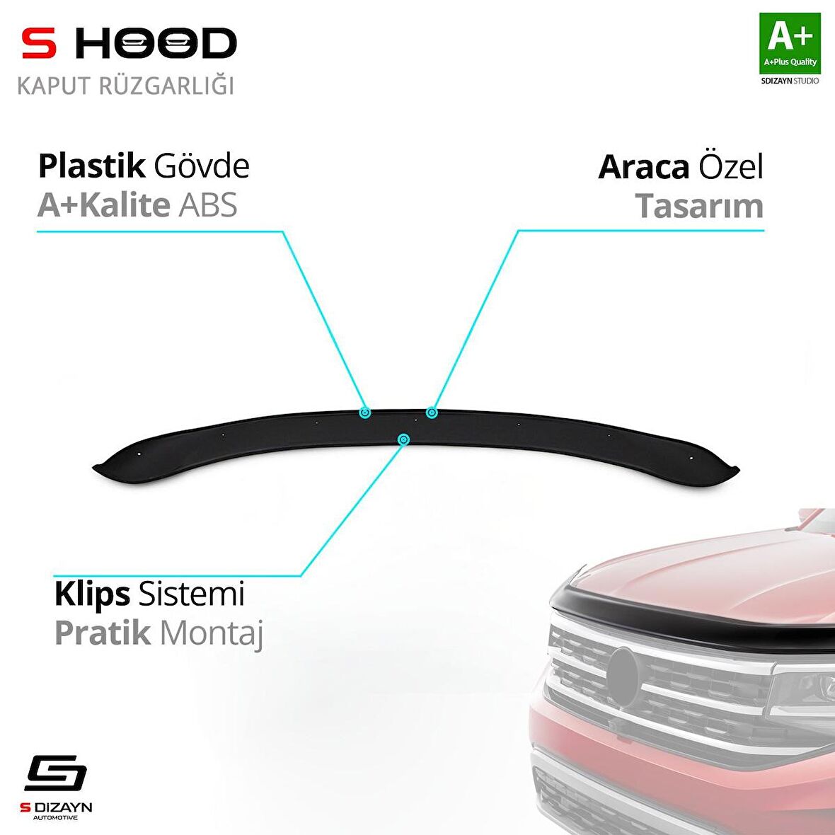 S-Dizayn Opel Combo ABS Plastik Kaput Rüzgarlığı 2018 Üzeri A+Kalite