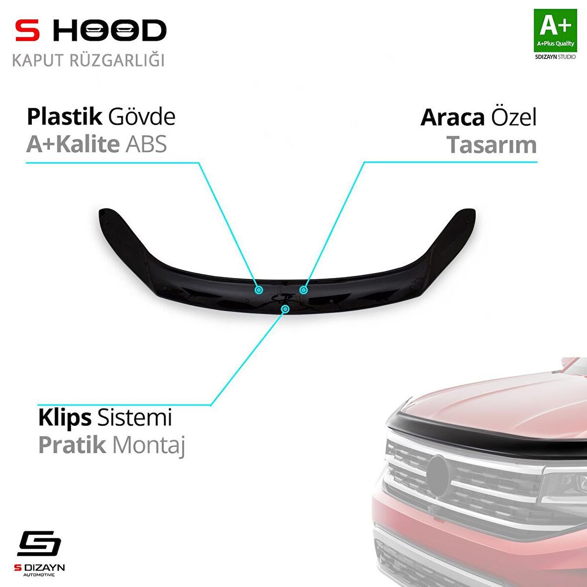 S-Dizayn Volkswagen Tiguan ABS Plastik Kaput Rüzgarlığı 2008-2015 A+Kalite