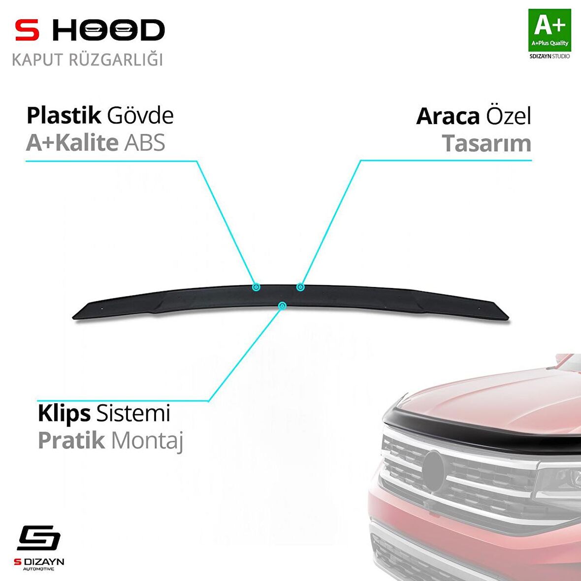 kswagen Tiguan ABS Plastik Kaput Rüzgarlığı 2016 Üzeri A+Kalite