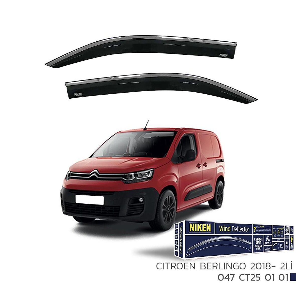 Niken Citroen Berlingo 2018- Kromlu Cam Rüzgarlığı 2 Lİ