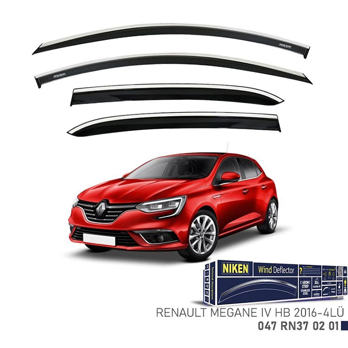 Renault Megane 4 HB Kromlu Cam Rüzgarlığı 4'lü 2016+