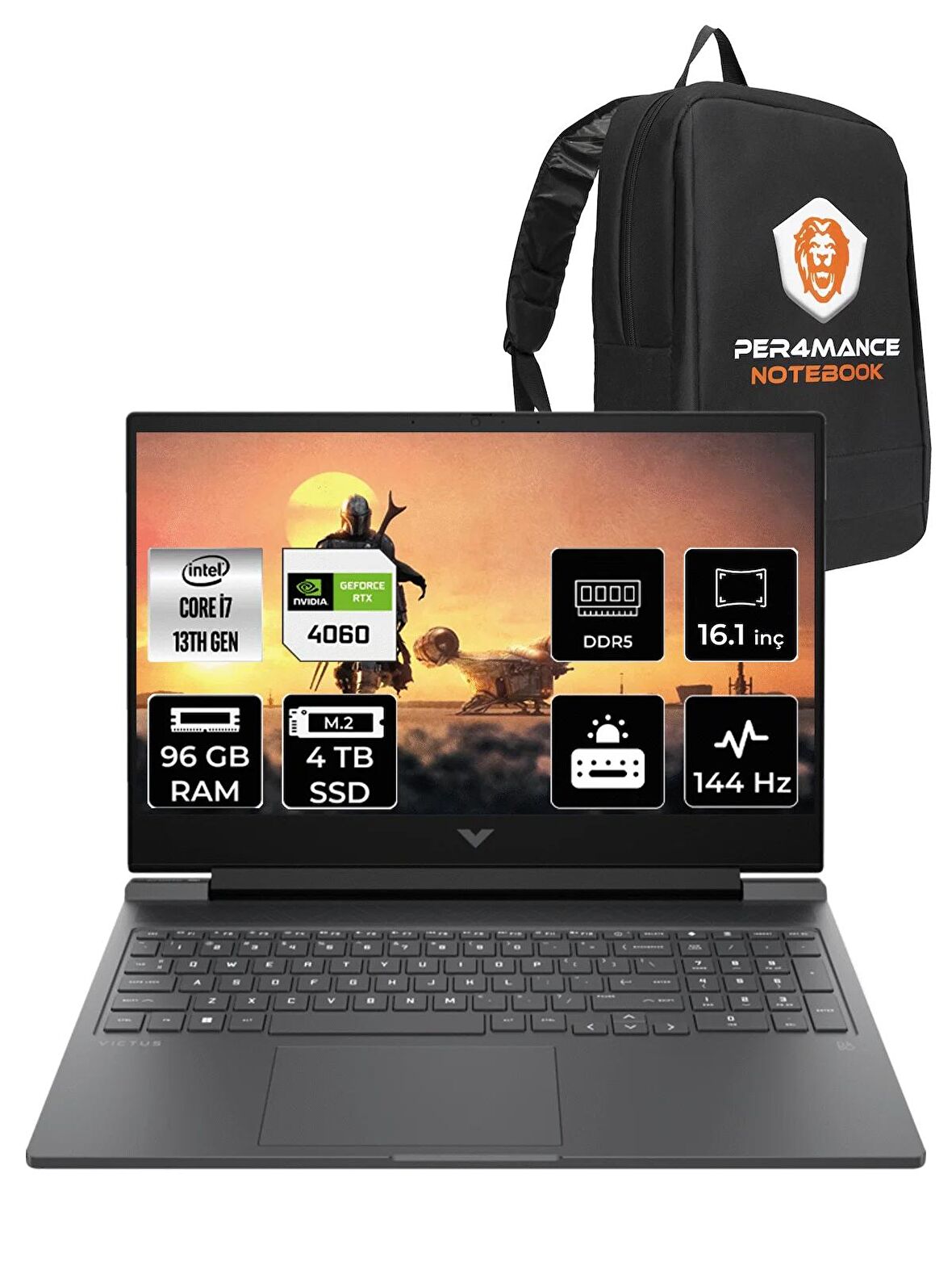 HP Victus 16 i7 13700H 96GB 2+2TB SSD RTX4060/8GB 144HZ 16.1" FHD FDOS 8B5Y1EA & PER4 ÇANTA