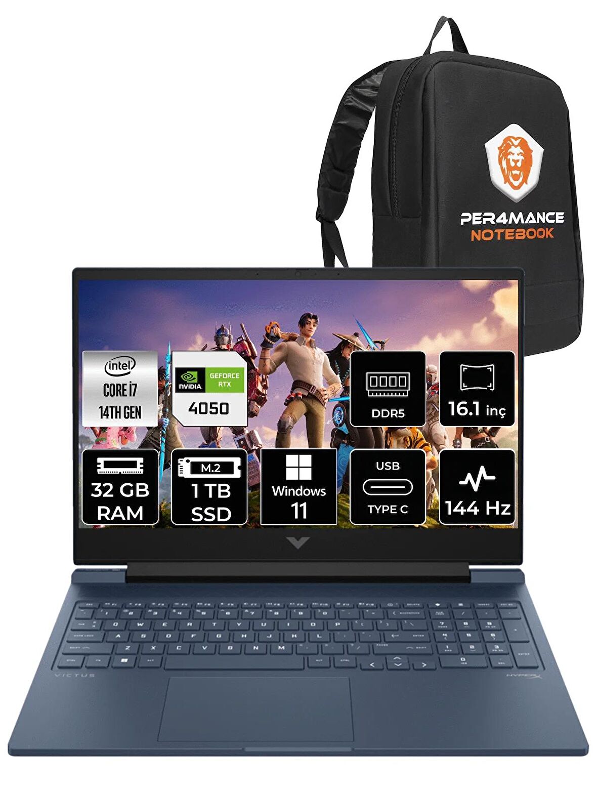 HP VİCTUS 16  i7-14700HX 32GB RAM 1TB SSD RTX4050/6GB 144Hz 16.1 FHD W11HOME 9J253EA & PER4 ÇANTA