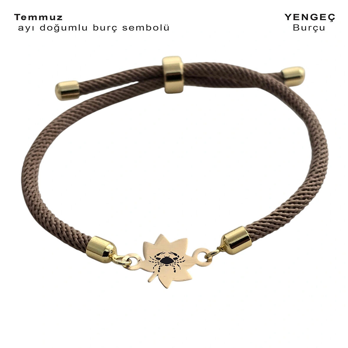 Yengeç Burçları İçin Yaprak Figürlü 14 Ayar Altın Plakalı Örgülü Hediye Bileklik-331burç-kahverengi