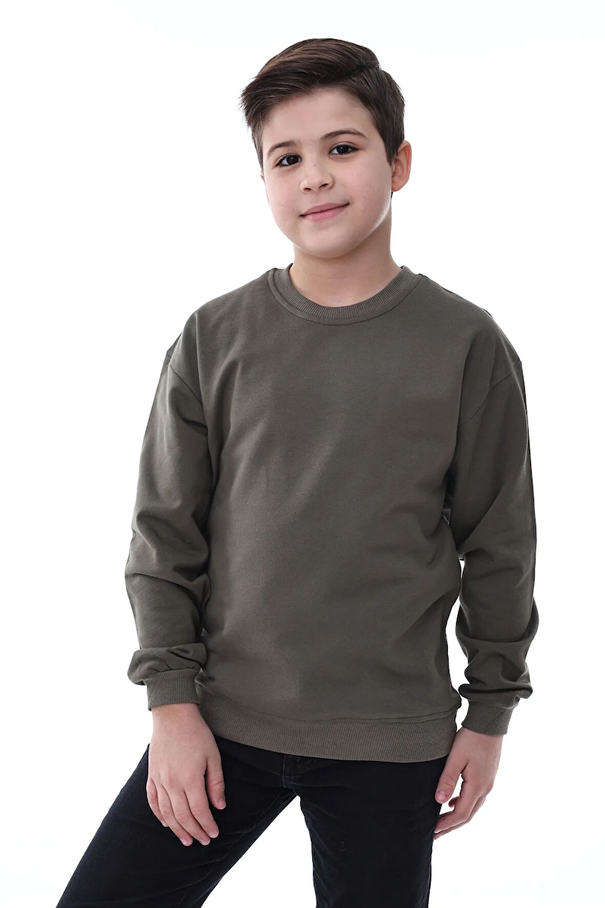 Basic Bisiklet Yaka Şardonlu Çocuk Sweatshirt 3-10 Yaş Krem