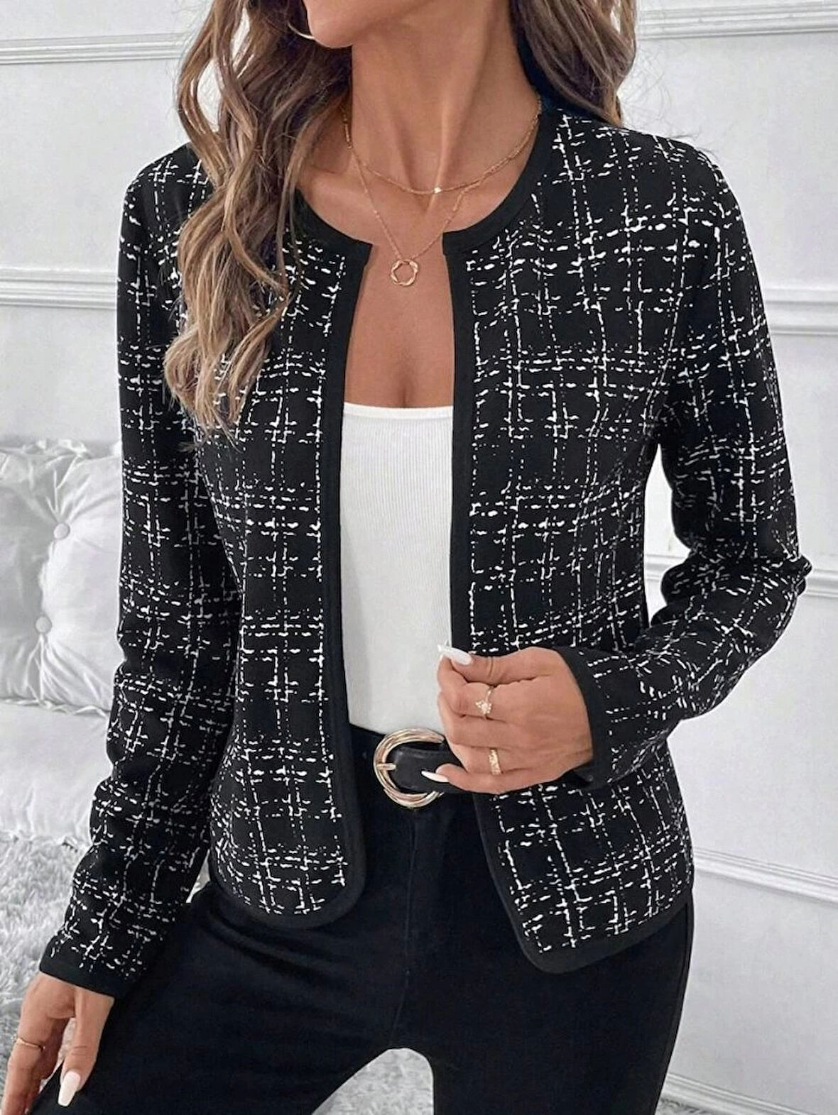 MDB Kadın Uzun Kollu önü Açık şanel Kısa Ceket