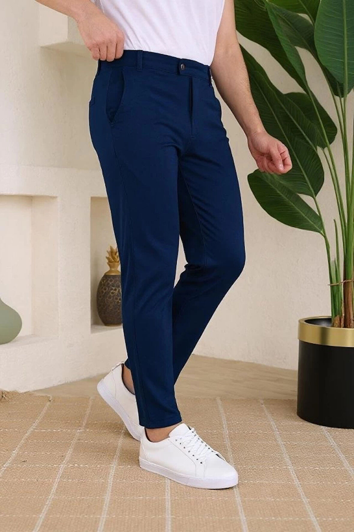 MDB Erkek Slim Fit Likralı Bilek Boy Dilli Kumaş Pantolon