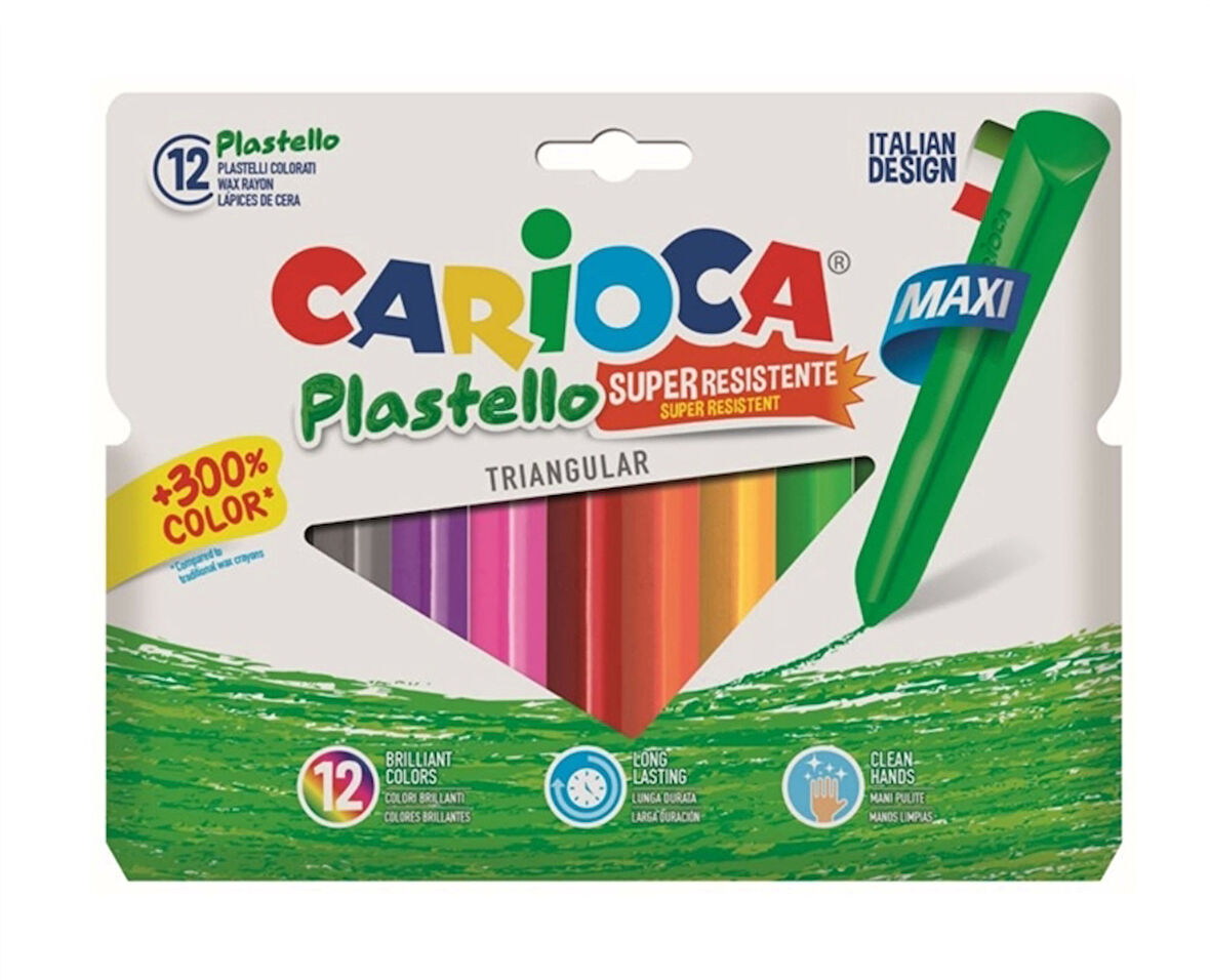 Carioca Jumbo Üçgen Elleri Kirletmeyen Yıkanabilir Pastel Boya Kalemi 12'Li