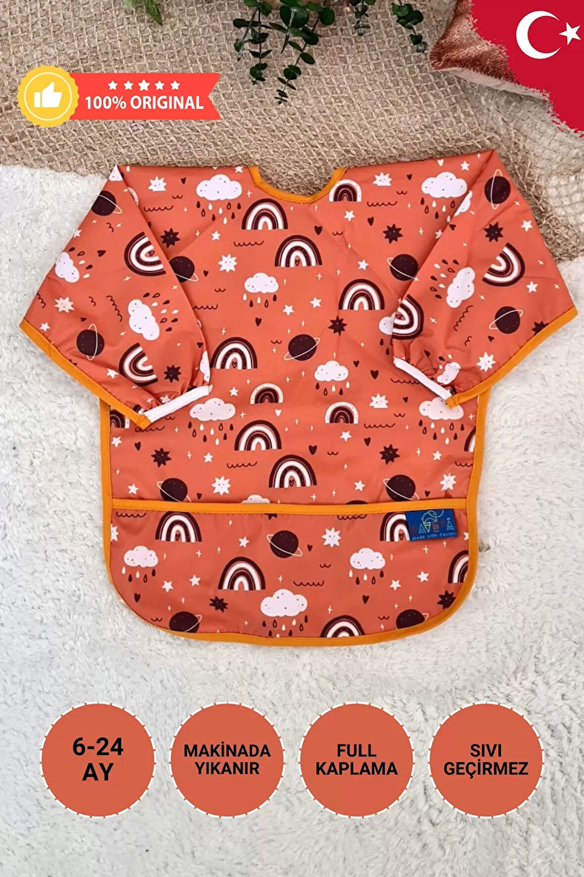 Candar Rainbow Desenli Sıvı Geçirmez Unisex Aktivite Ve Mama Önlüğü 6-24 Ay