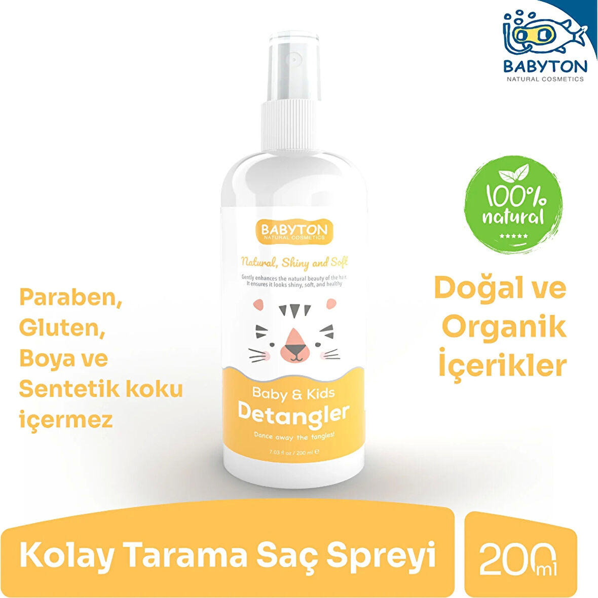 Babyton Bebek Ve Çocuklar İçin Kolay Tarama Saç Spreyi 200 Ml