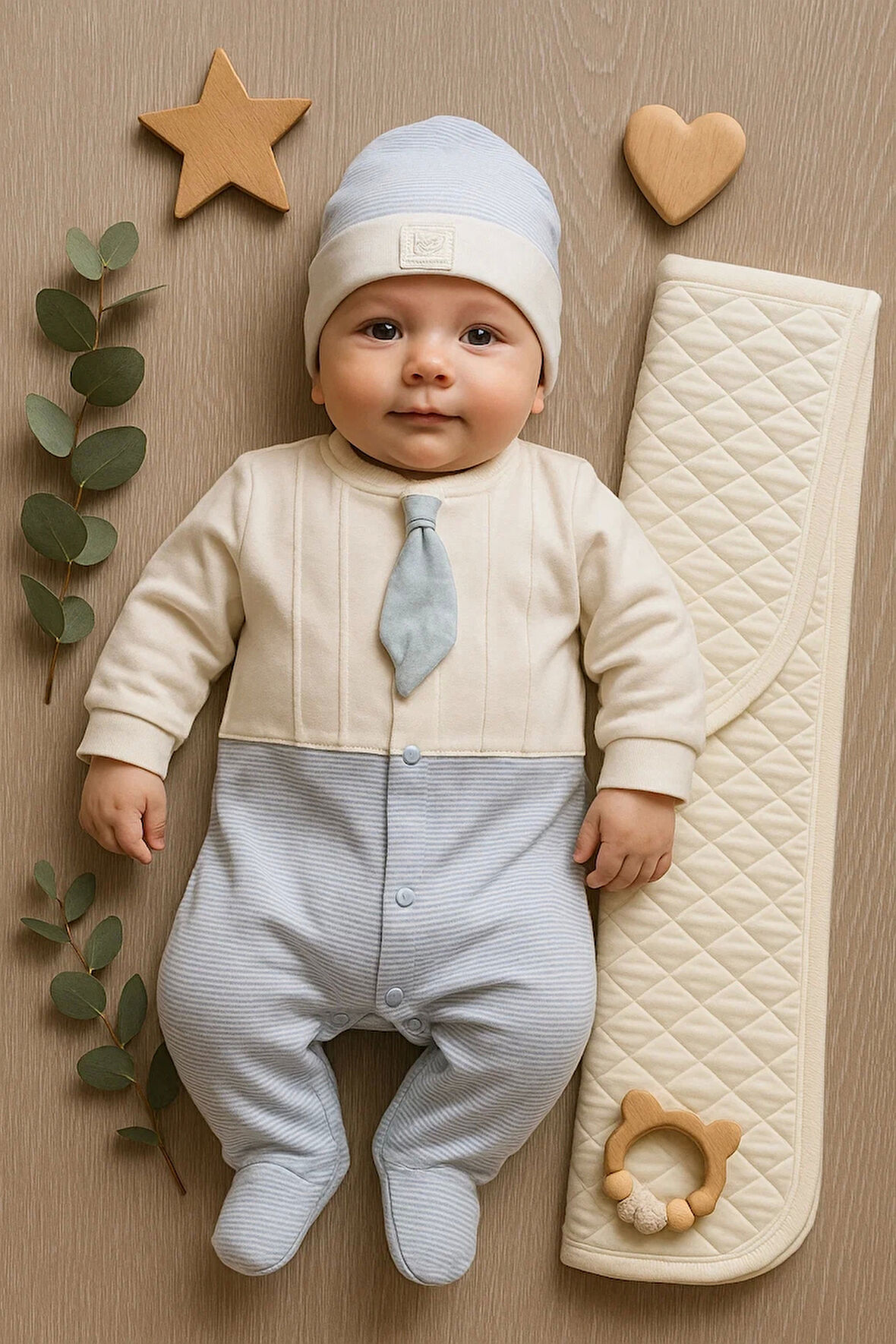 Battaniyeli Tulumlu Erkek Bebek Set %100 Pamuk