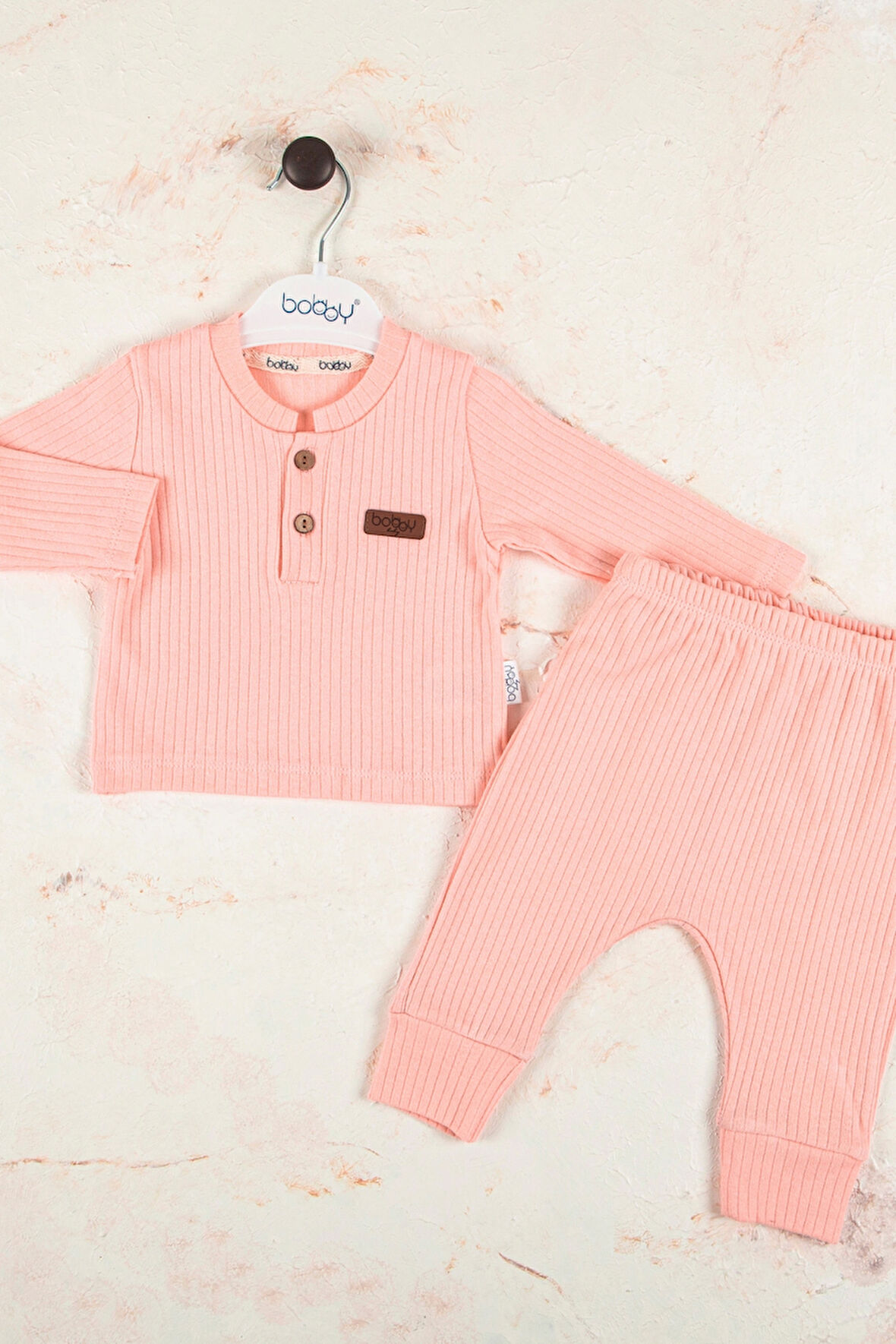 3-18 Ay Çizgili Kumaş 2'li Unisex Takımı Pembe