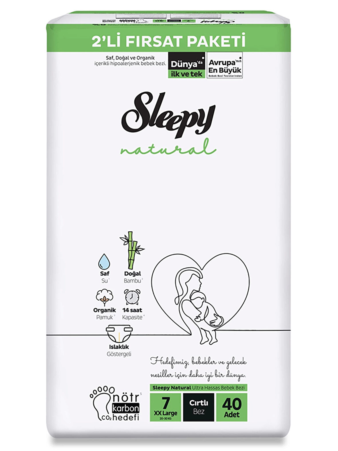Sleepy Natural Bebek Bezi 2'Li Fırsat Paketi 7 Beden 40 Adet