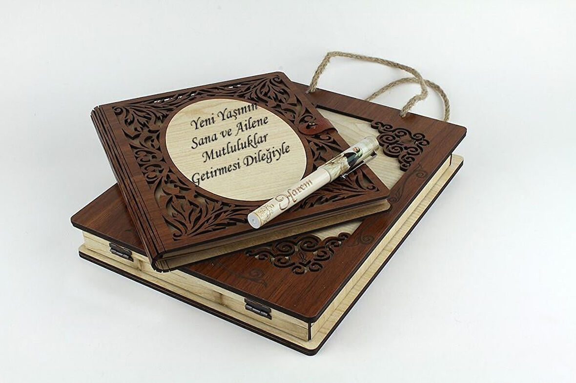 Kişiye Özel Ahşap Kutulu Kalemli Akardiyon Defter