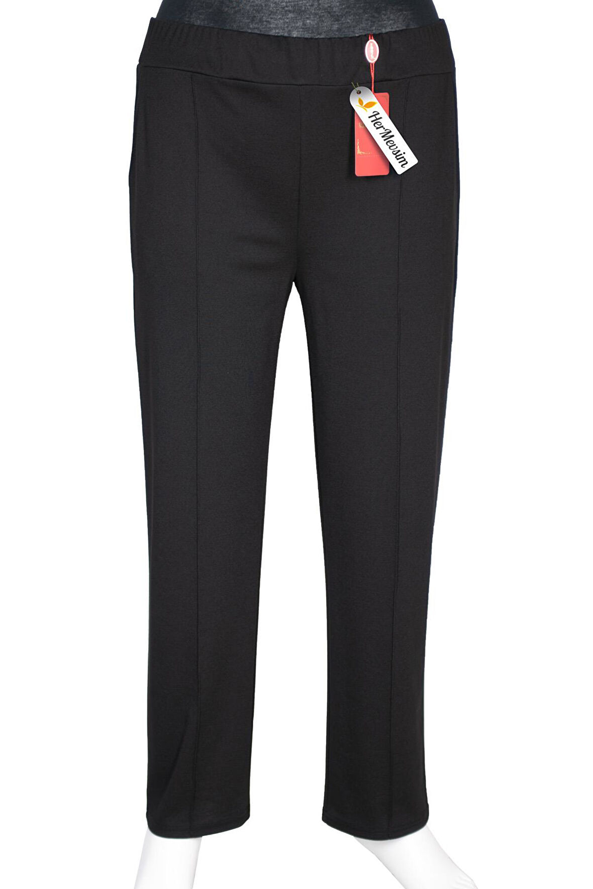 Hesna Kadın Bella Battal Beden Çimalı Yan Cepli Siyah Pantolon