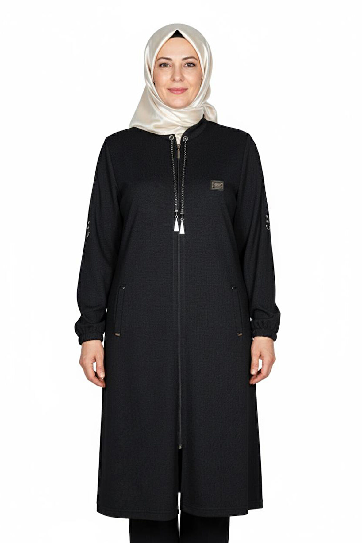 Hesna Kadın Zeren Büyük Beden Baharlık Fermuarlı Siyah Kap Ceket