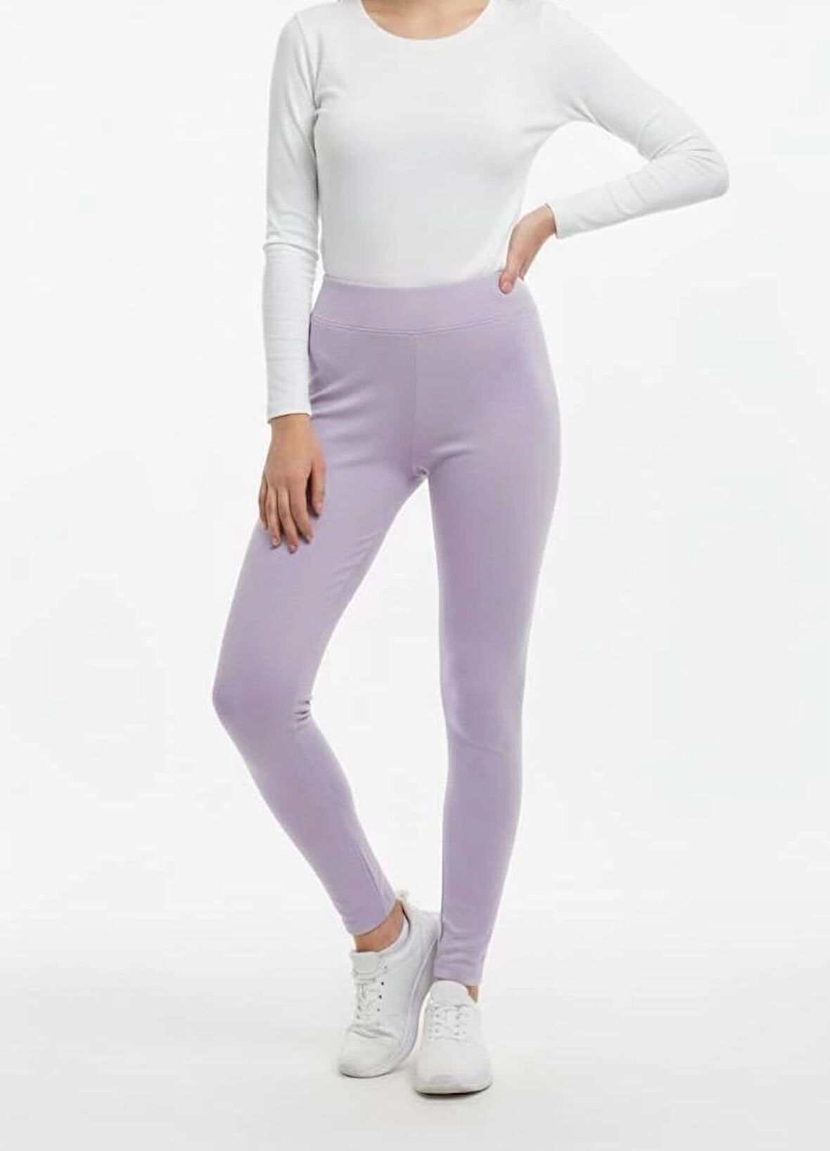 Sıcak Tutan Kışlık | Lila Yüksek Bel Kadın %100 Pamuklu Termal Tayt