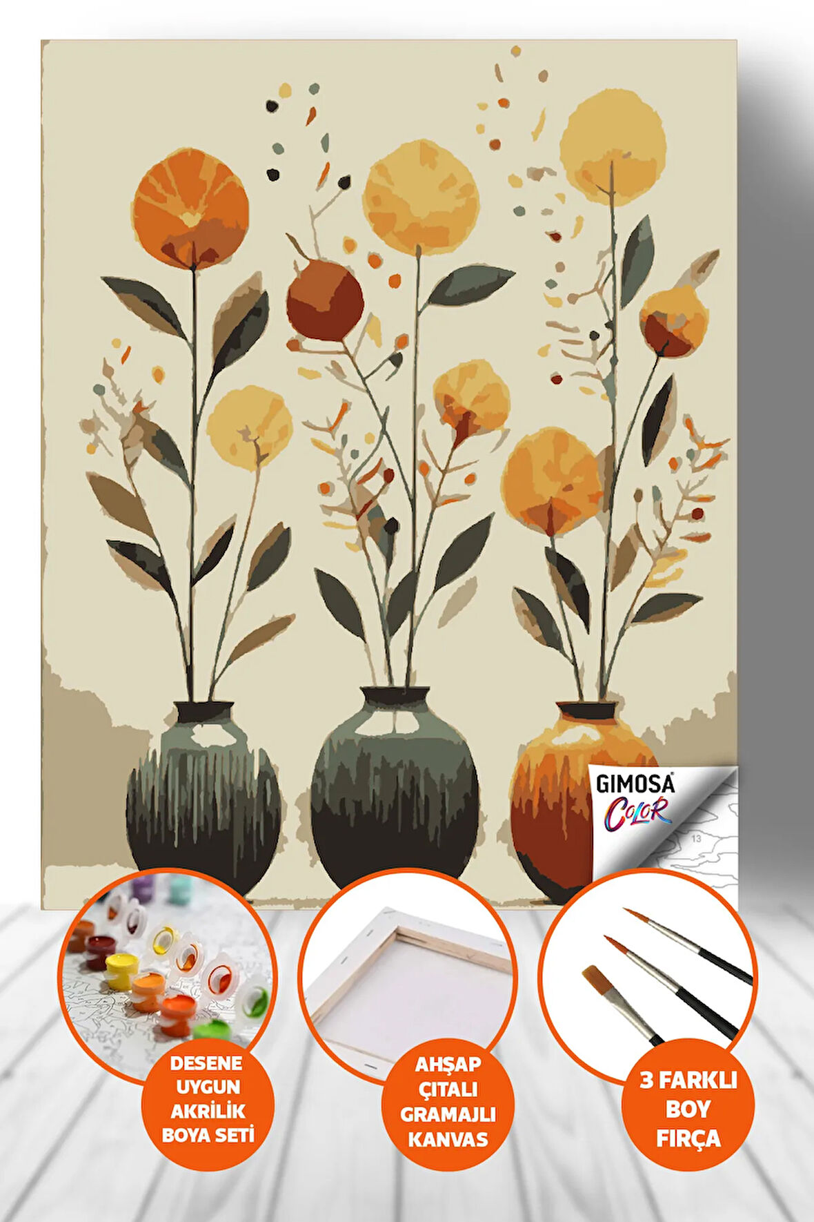 Color Bohem 3 Saksı Sayılarla Boyama Seti - Yetişkin Boyama, 40x50 Tuval Seti, Kendin Yap Hobi Seti