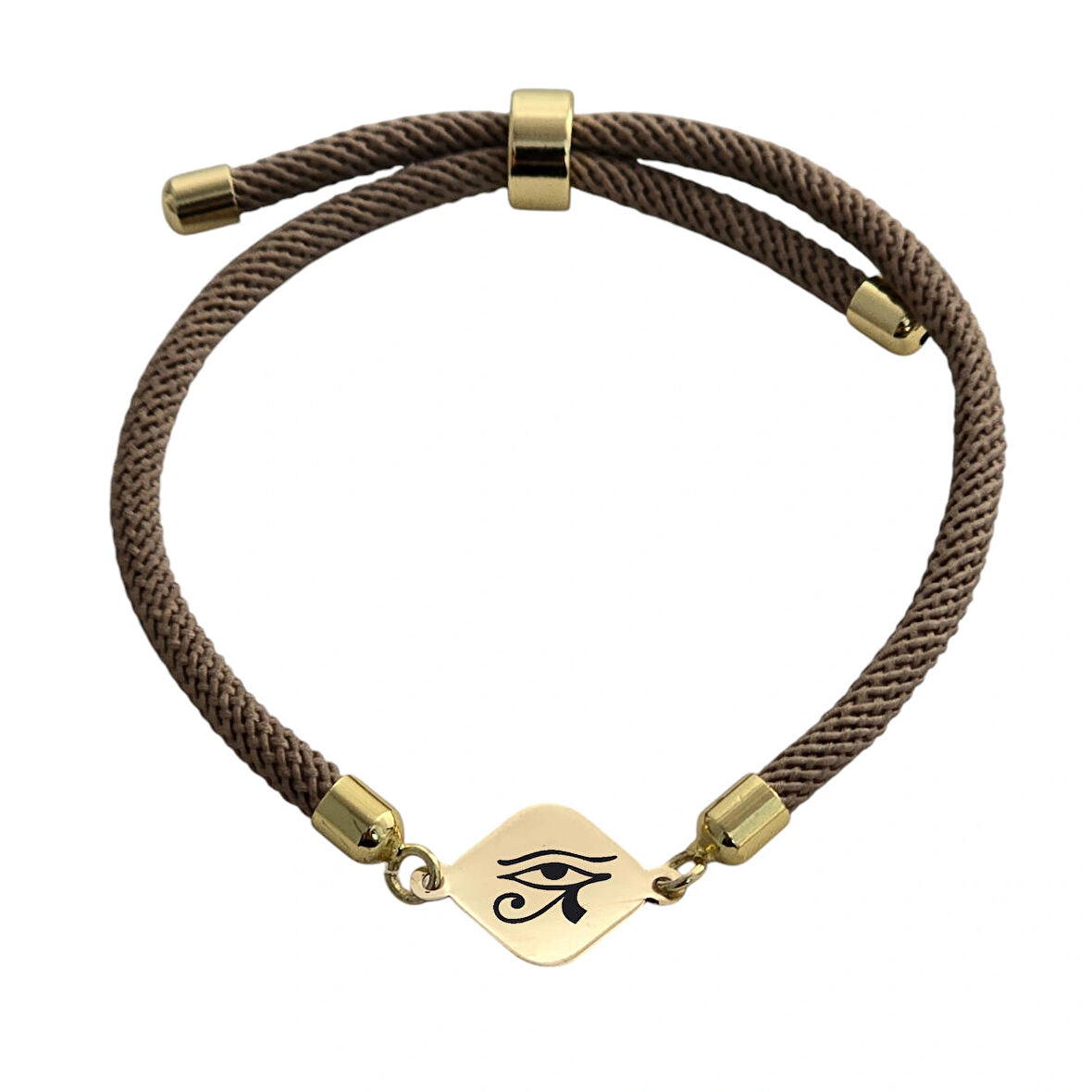 Serbest Temalı Örgülü Eşkenar Dörtgenli 14 Ayar Altın Plakalı Hediye Bileklik-332sembol-kahverengi