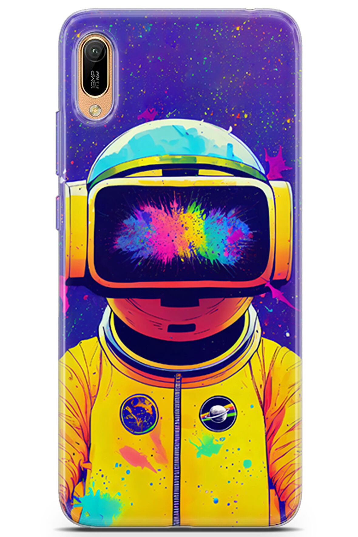 Huawei Y6 2019 uyumlu Renkler 4 Baskılı Telefon Kabı Sarı Astronot