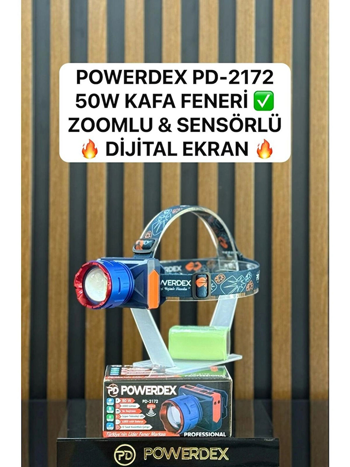 powerdex Pd-2172 50w 3000 Lümen 6800mAH Batarya Zoomlu & Sensörlü Dijital Ekran Kafa Lambası (Yeni)