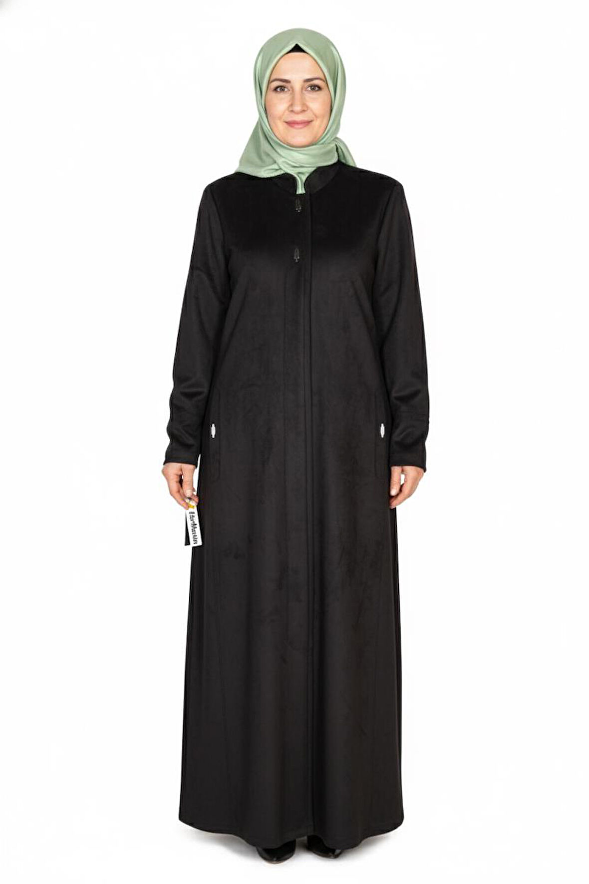 Hesna Kadın Serez Büyük Beden Süet Yanı Cepli Kışlık Siyah Pardesü