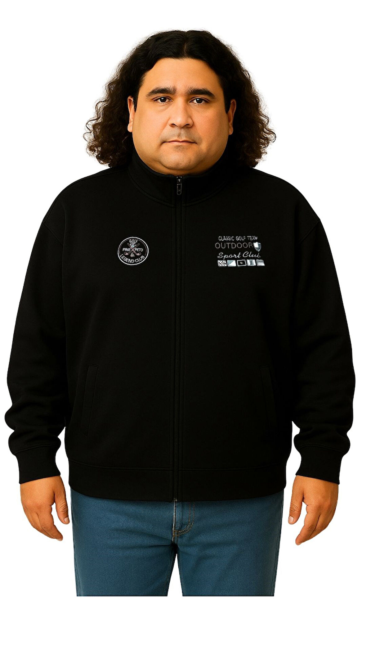 Erkek Büyük Beden 122-158 Kilo Arası İçin Uygun Pamuklu Geniş Kalıp Dik Yaka Fermuarlı Sweat Mont