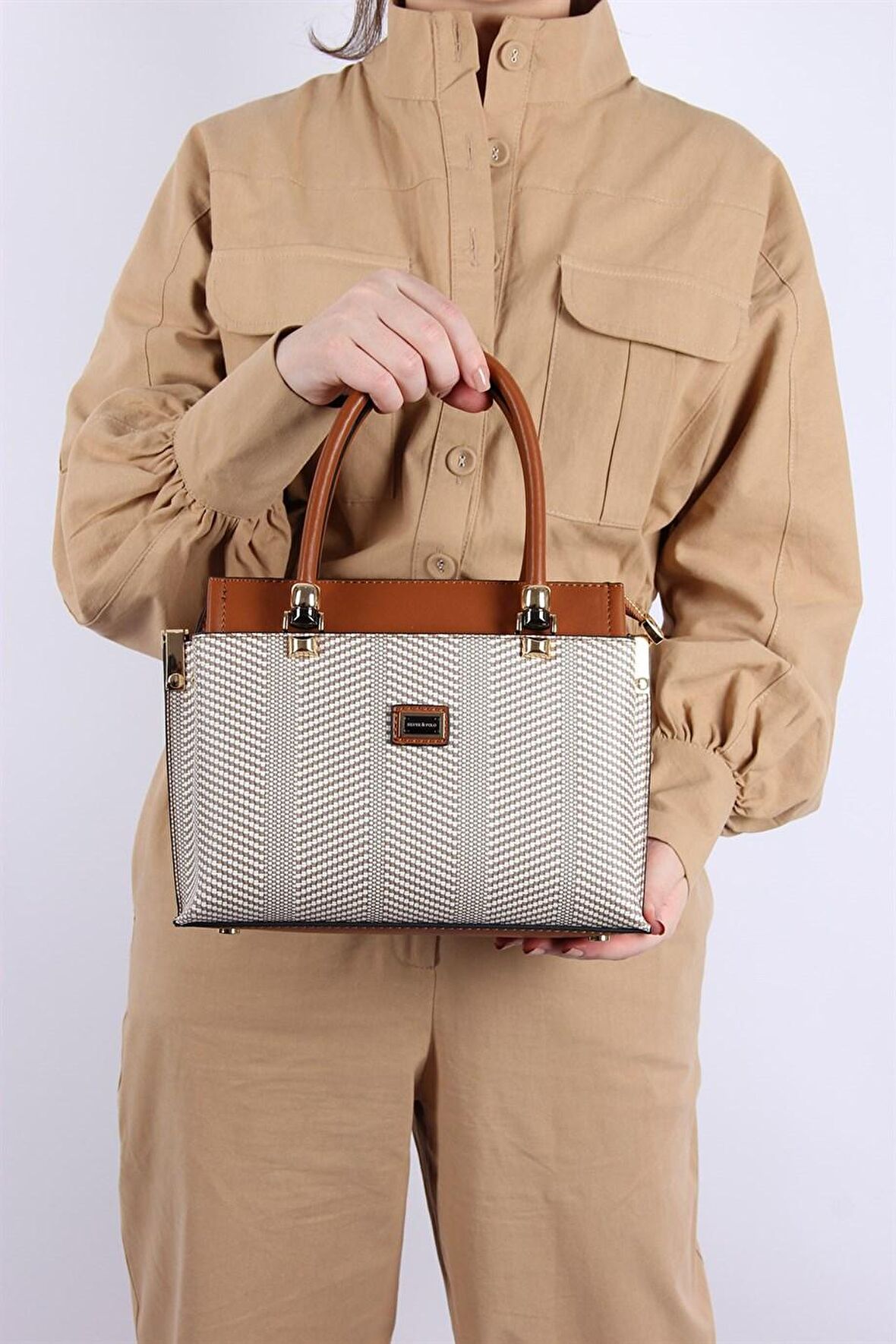 Silver Polo  Kadın Omuz Çantası 826-33267 SILVER POLO Kadın ÇANTASI M132 BEJ-MAT TABA