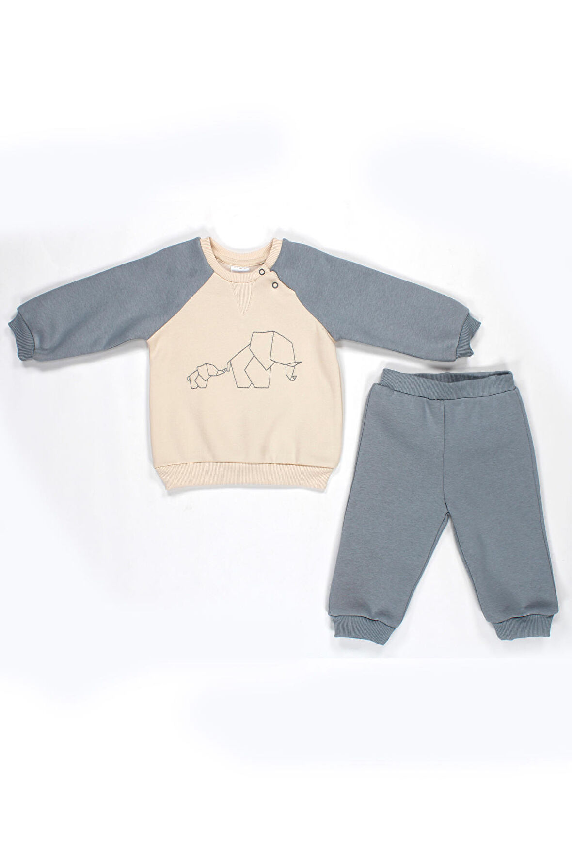 Nakış Fil Detaylı 3 İplik İkili Bebe Takımı