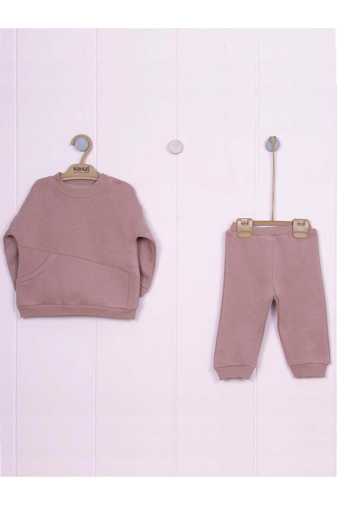 Asimetrik Cep Detaylı 3 iplik İkili Bebe  takımı