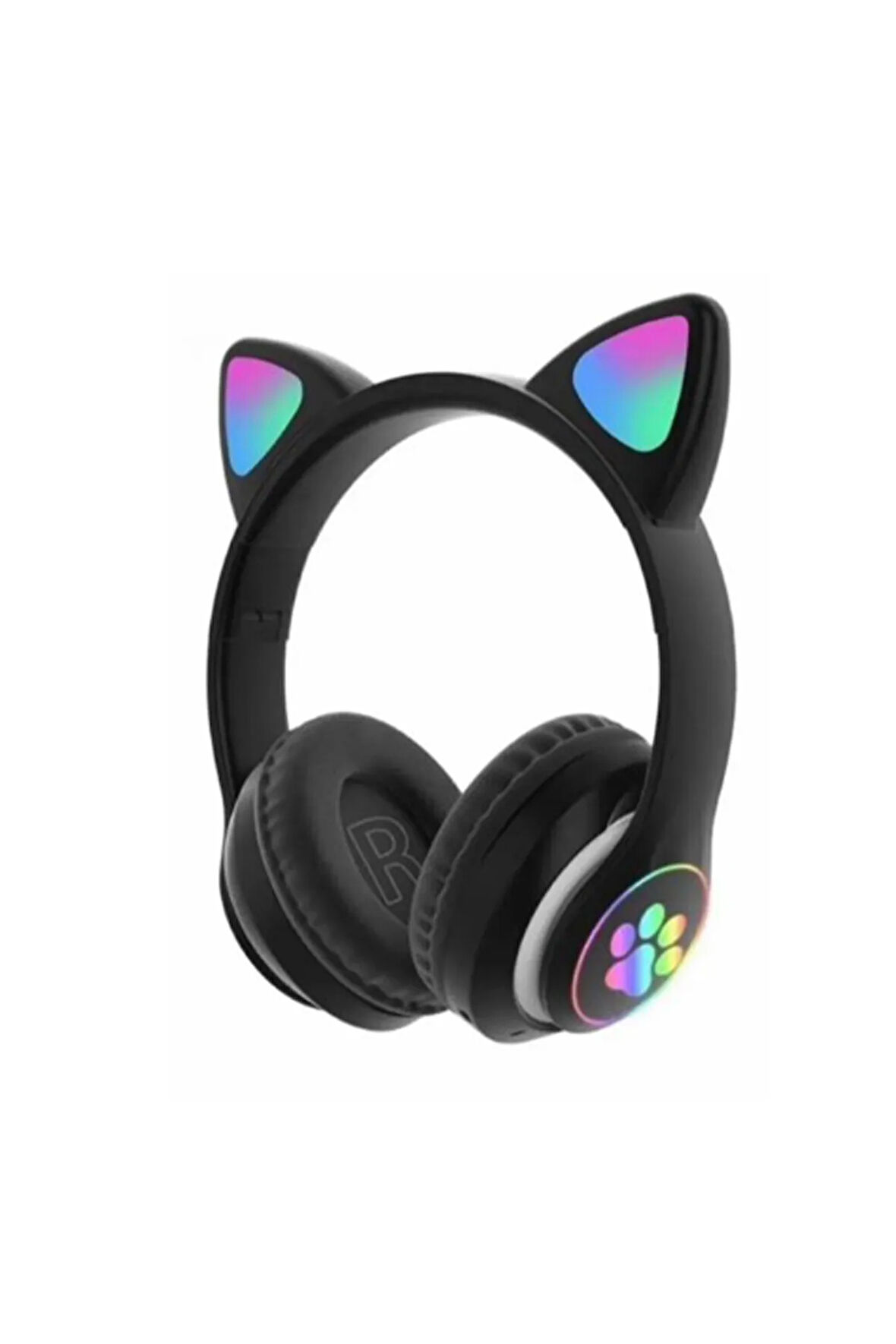 Çocuklar Için Siyah Renk Kedi Kulaklı Işıklı Mikrofonlu Kablosuz Bluetooth Kedili Çocuk Kulaklık