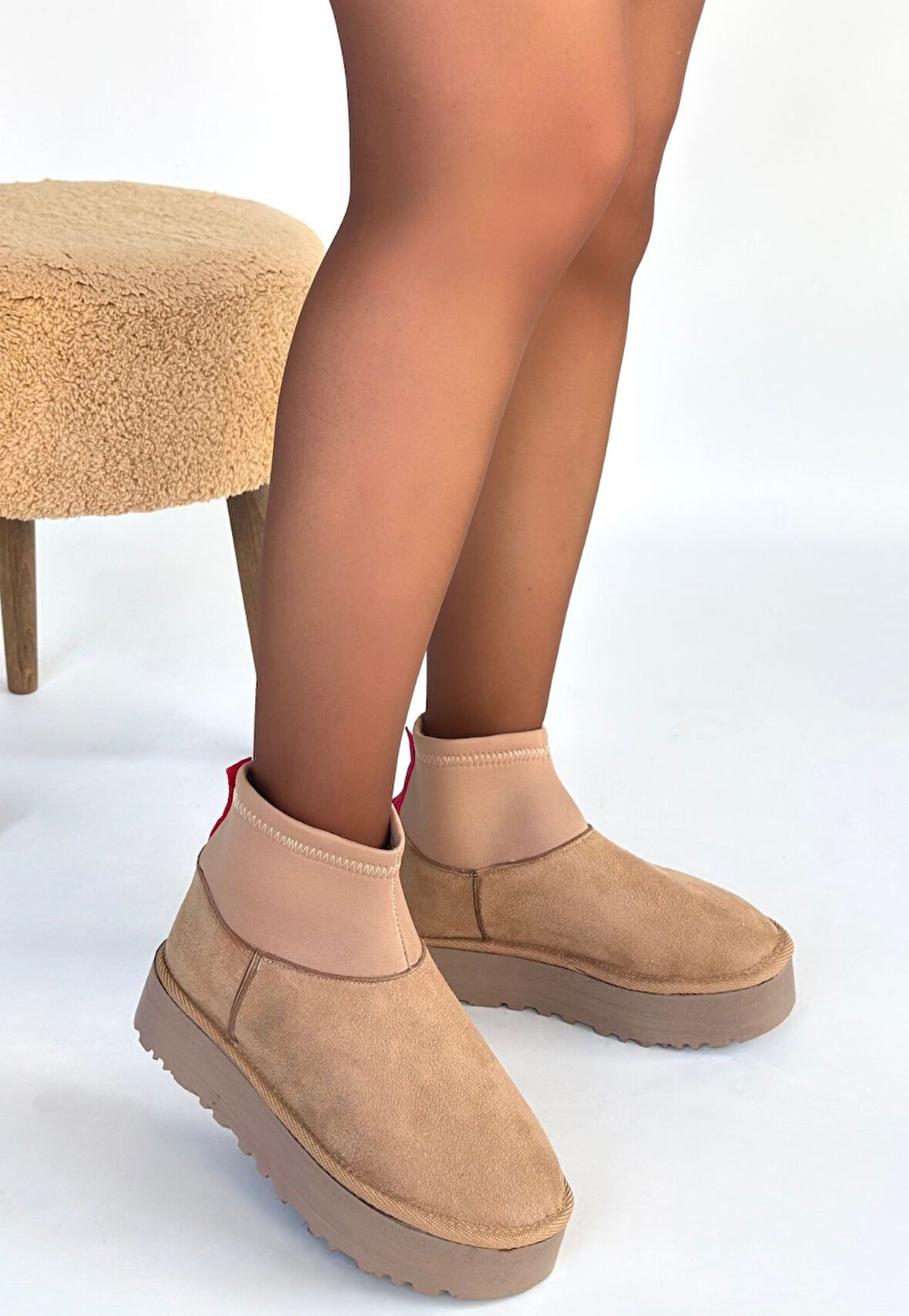 İçi Kürklü Boğazı Streçli Bot Nude Topuk Boyu 4 Cm