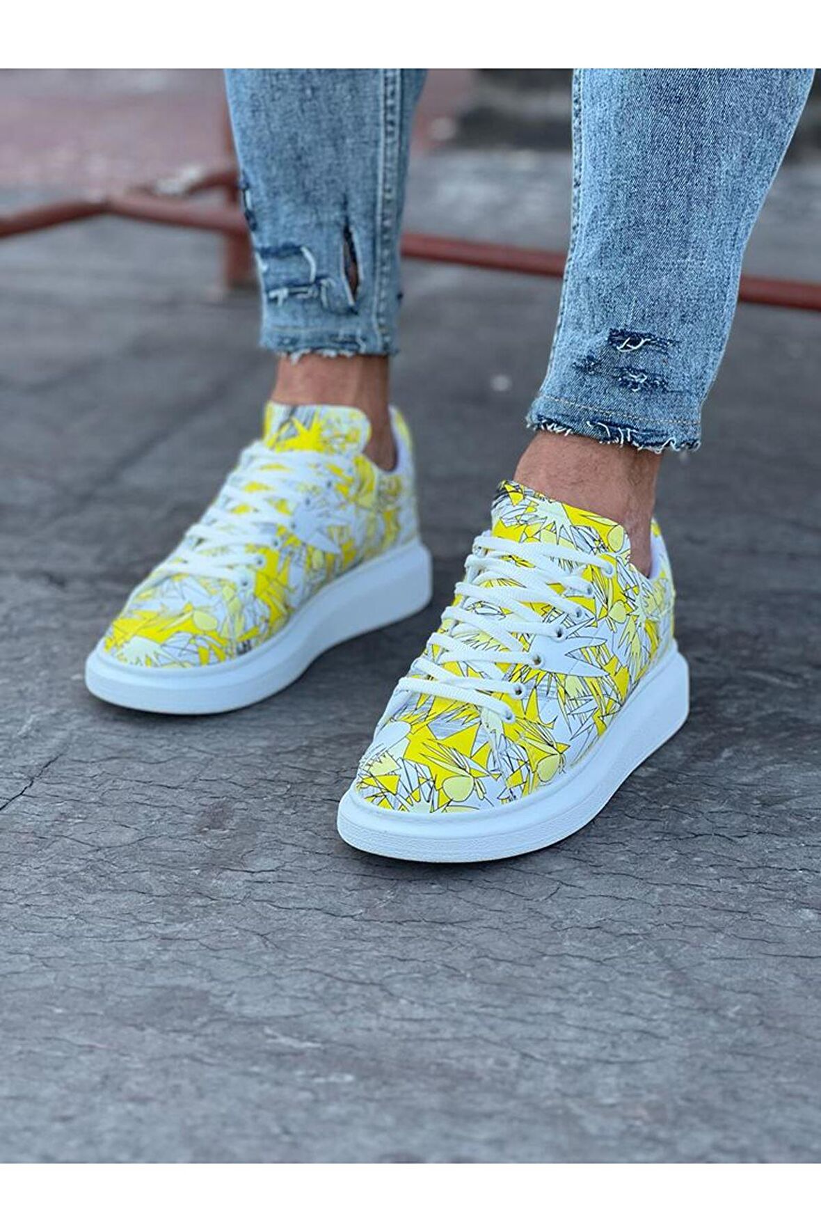 Boyalı Erkek Casual Ayakkabı Vegan Sarı Topuk Boyu 3 Cm