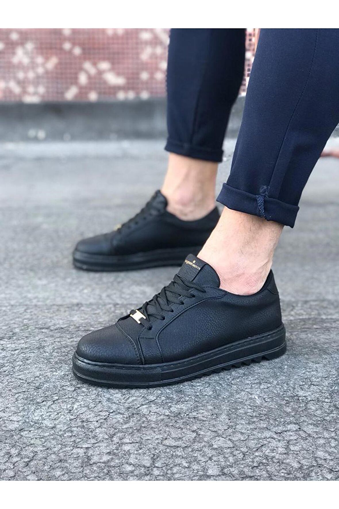 Erkek Casual Ayakkabı Vegan Kömür Topuk Boyu 3 Cm