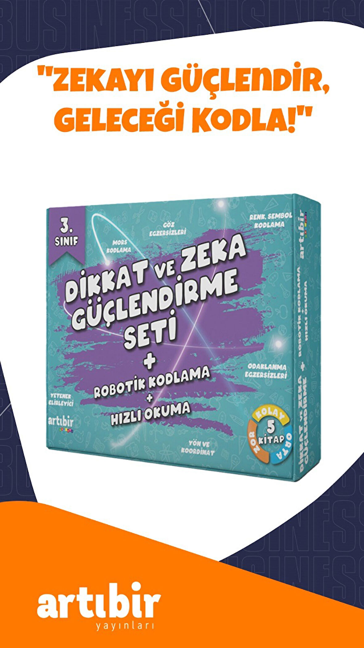 3 Sınıf-(5 KİTAP) Set Dikkat ve Zeka Güçlendirme Hızlı Okuma Kitabım Robotik Kodlama