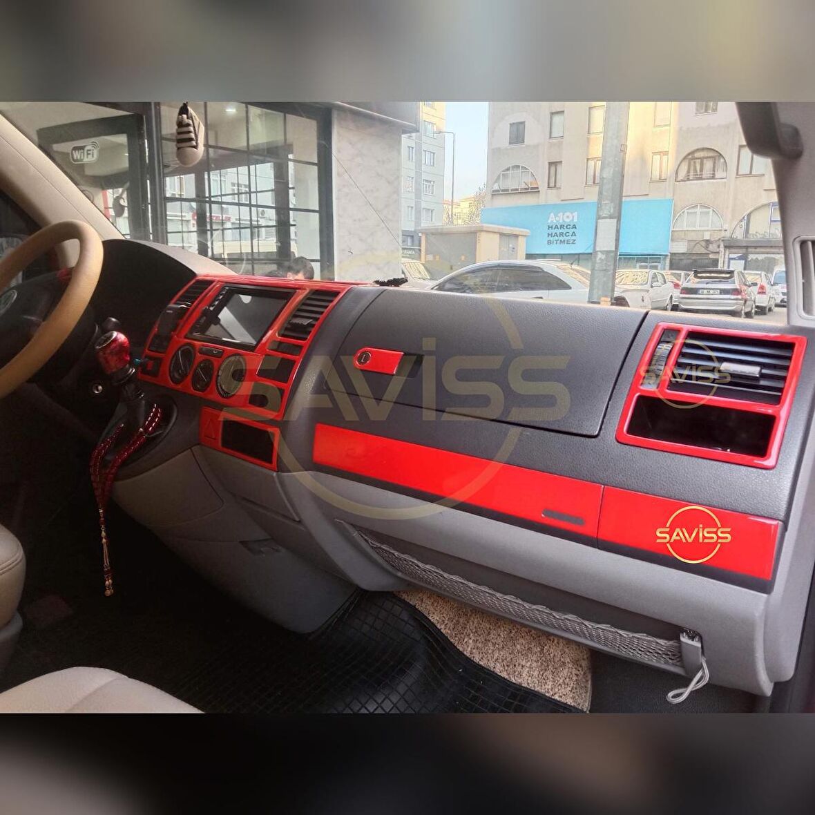 Volkswagen Transporter T5 Özel kalıp Kırmızı Full Set,Torpido Maun Kaplama (KIRMIZI)