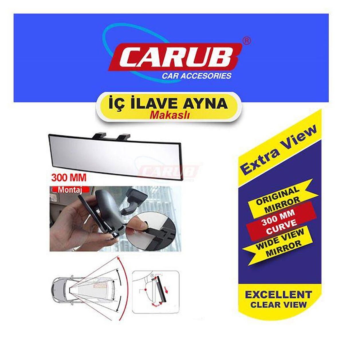 CARUB Ayna İç İlave Makaslı 300 mm Bombe Cam Vakum