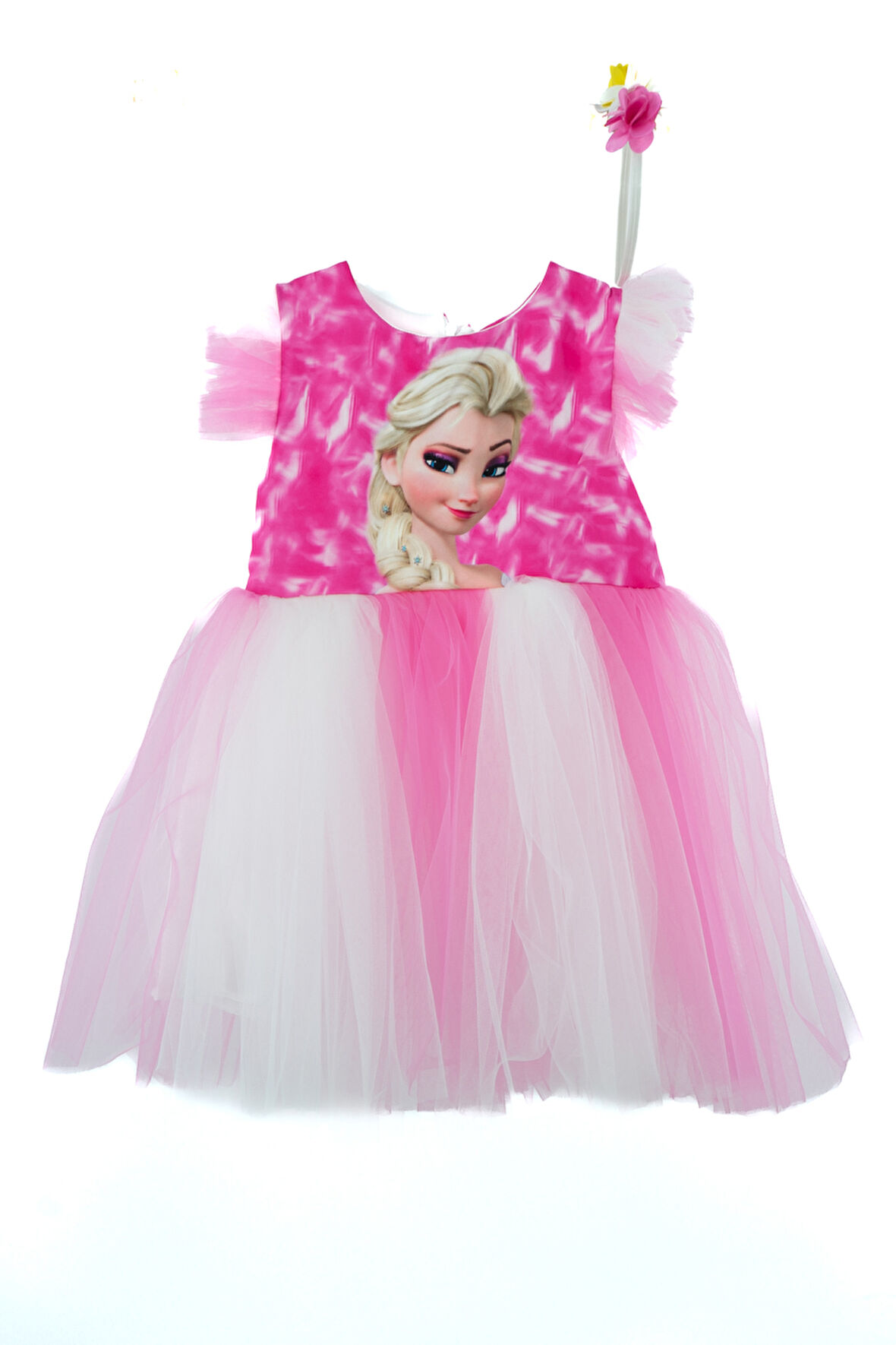 Oppland Kız Çocuk Gelinlik Kostüm Elbise 5-6-7-8 Yaş Çiçekli Simli Küpürlü Astarlı Şirin Karekter