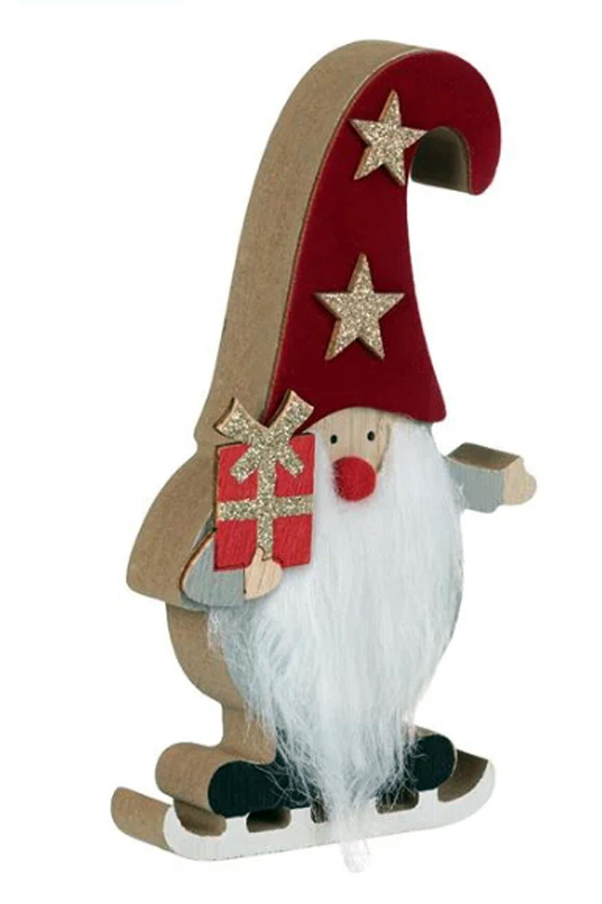 Yılbaşı Süsü Dekoratif  Ahşap Kürklü Gnome Noel Baba Biblo Figür - 14 cm