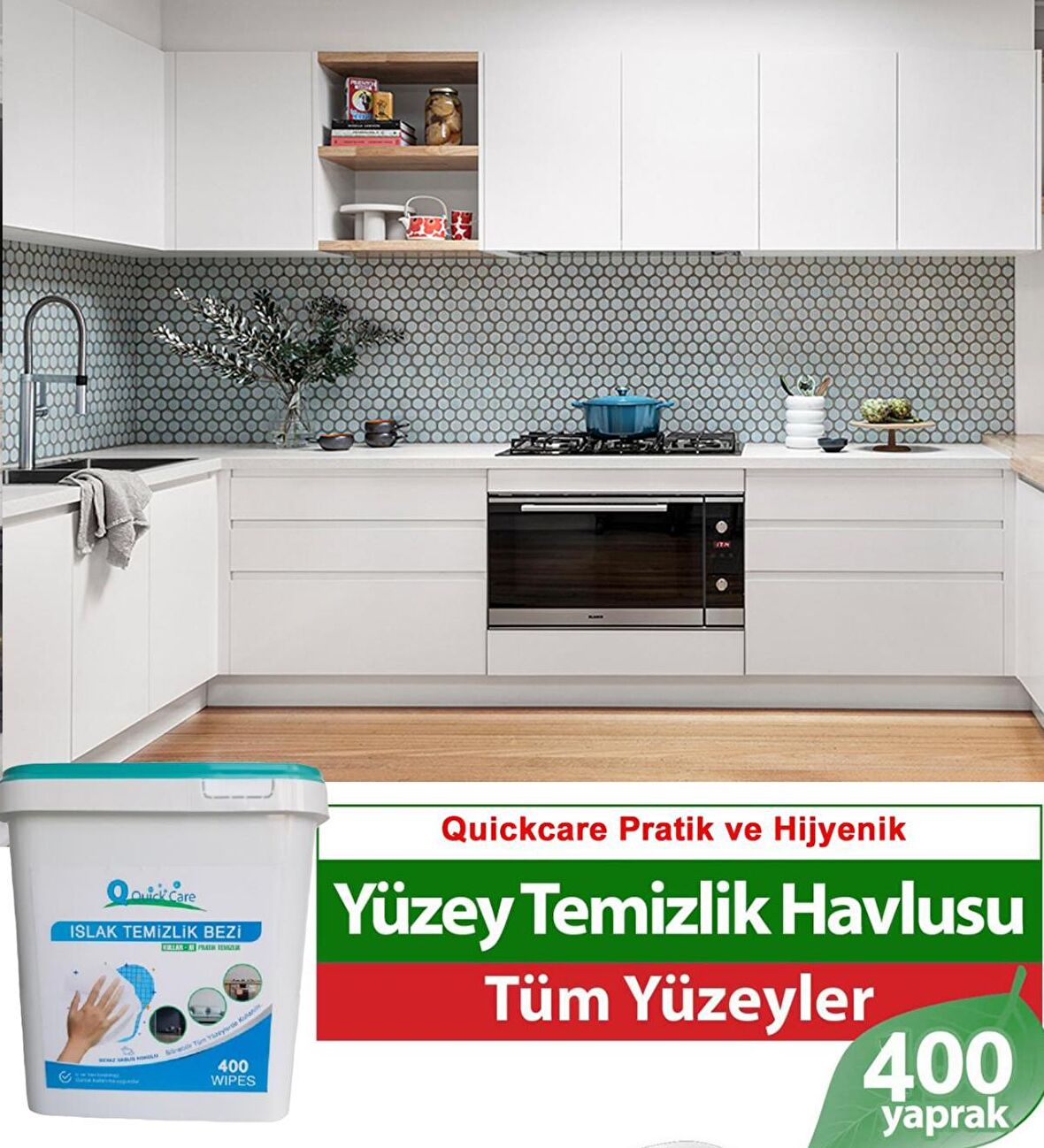 QUICKCARE Dezenfektanlı Yüzey Temizlik Havlusu 400 Yaprak, YEDEK POŞET Beyaz Sabun Kokulu