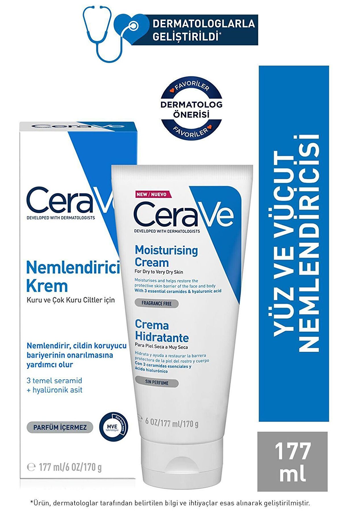 Cerave Mouisturising Kuru Ciltler İçin Hyalüronik Asitli Su Bazlı Yağsız Nemlendirici Yüz Bakım Kremi 177 ml