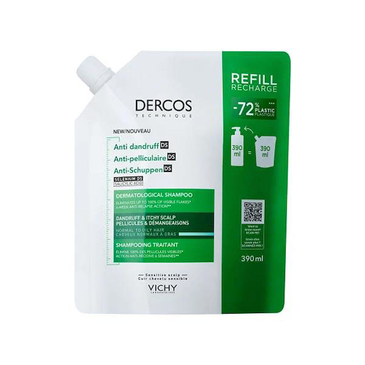 Vichy Dercos Yedek Anti Dandruff Kepek Karşıtı Şampuan 390 ml - Normal ve Yağlı Saçlar