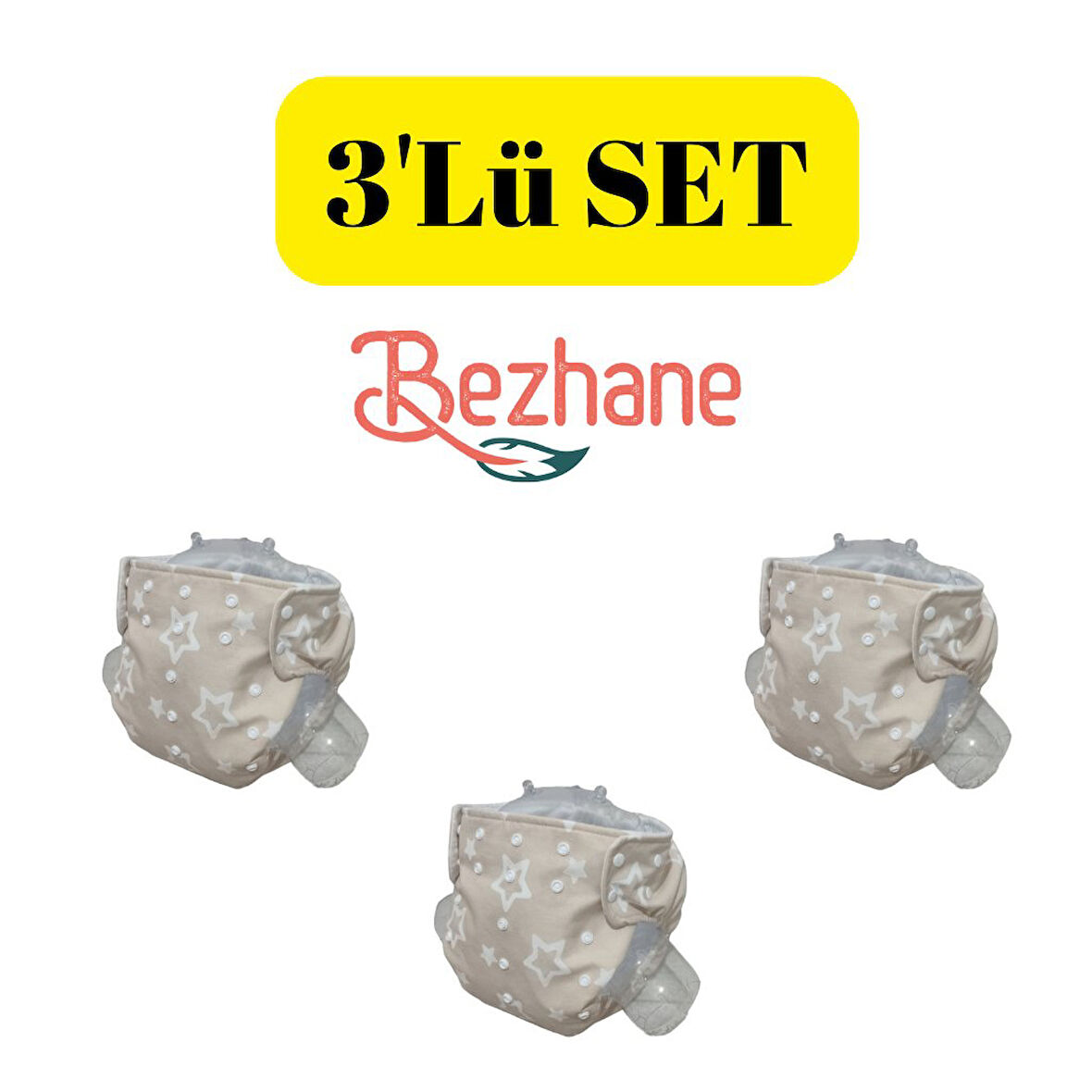 BEZHANE Baby Yıkanabilir Bebek Bezi Cepli Yıldızlı Kapiçino (15kg-25kg)3 Numara 3'LÜ SET