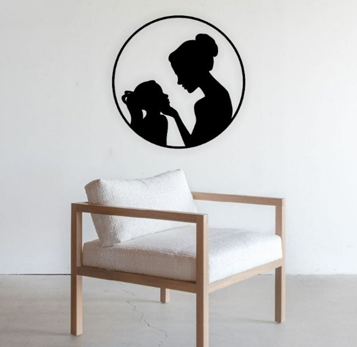 Siyah Ahşap Anne Kız 50cm X 50cm Tablo Duvar Dekoru 3mm Mdf Lazer Kesim