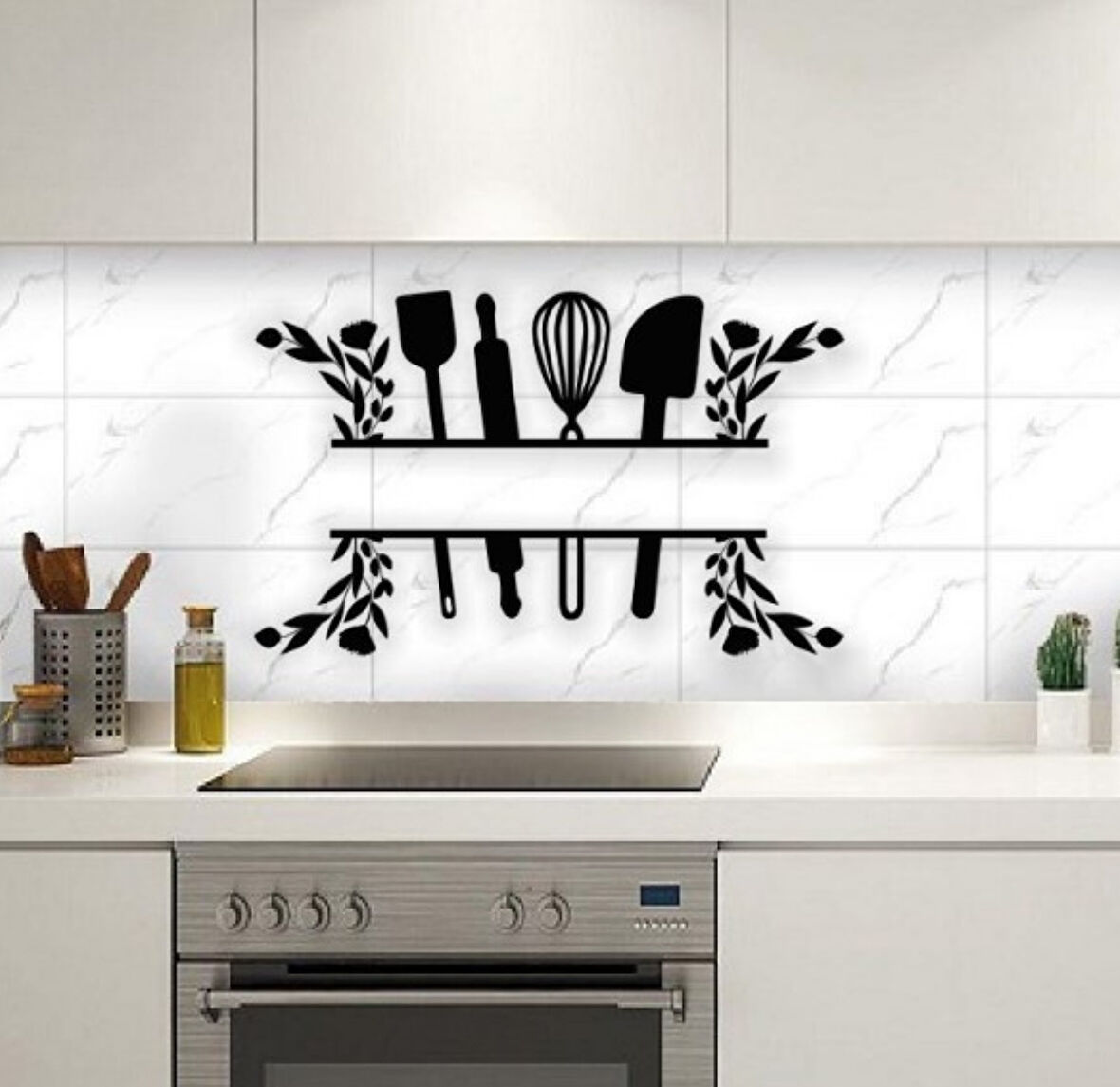 Siyah Ahşap Mutfak Eşyaları 70cm X 45cm Tablo Duvar Dekoru 3mm Mdf Lazer Kesim